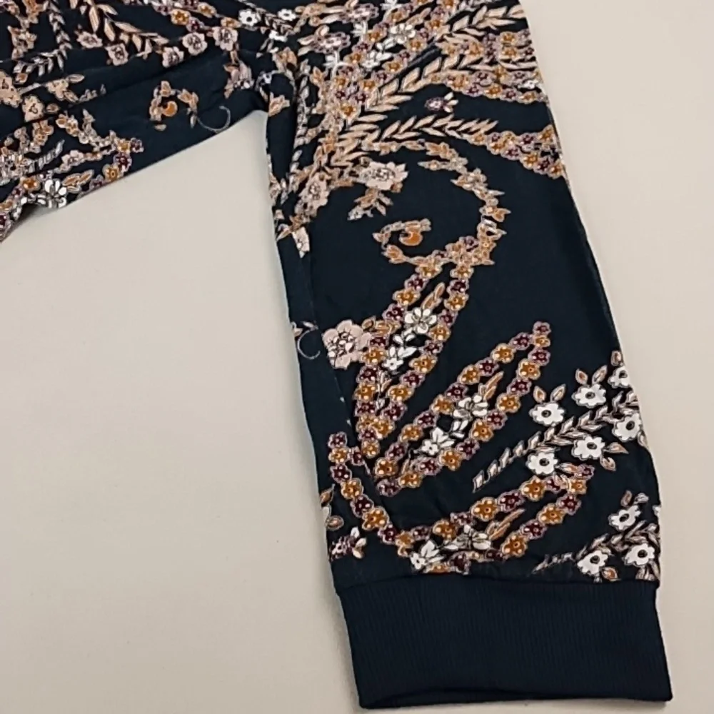 24/7 BOHO COTTAGECORE NAVY FLORAL PRINT, 3/4 SLEEVE, SOFT, TEE SHIRT TUNIC - Picture 3 of 7